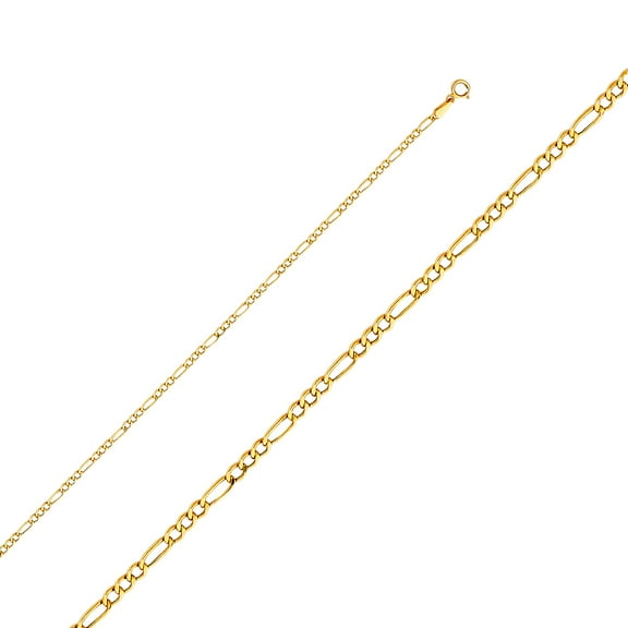 Precious Stars Genuine 14k Yellow Gold 2.1mm Hollow Figaro Chain Necklace for Men and Women - Perfect for Pendants - Available in 16" 18" 20" 22" 24"