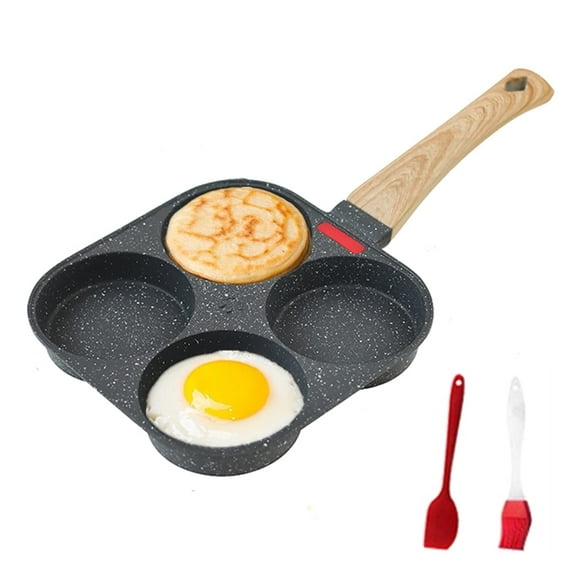 4-Cup Egg Frying Pan Nonstick, Granite Coated Skillet for Crepes Plett Omelets, Versatile Breakfast Pan for Gas Induction Cooktops, Black