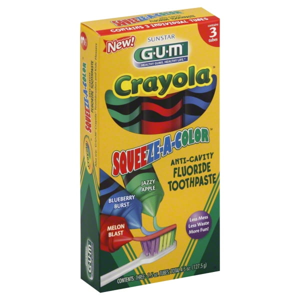 GUM Crayola SqueezeAColor Anticavity Flouride Toothpaste Tubes 3 CT