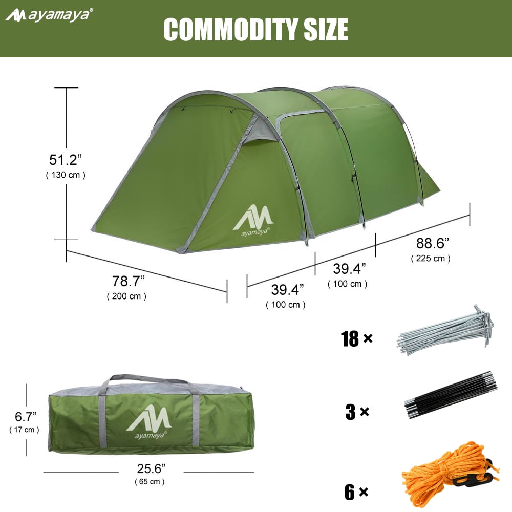 Ayamaya Camping Tents for 3 Person, Waterproof Light Motorcycle Tent 2 Room Design with Detachable Bedroom & Vestibule (167L�79W�51H inch)
