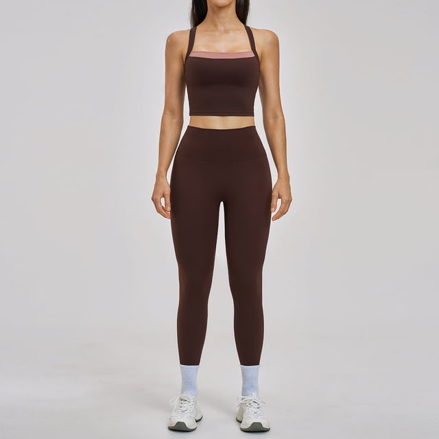 AEXTO Womens Workout Sets Two Piece Spaghetti Strap Tank Top Matching High Waist Leggings Gym Work Out Clothes