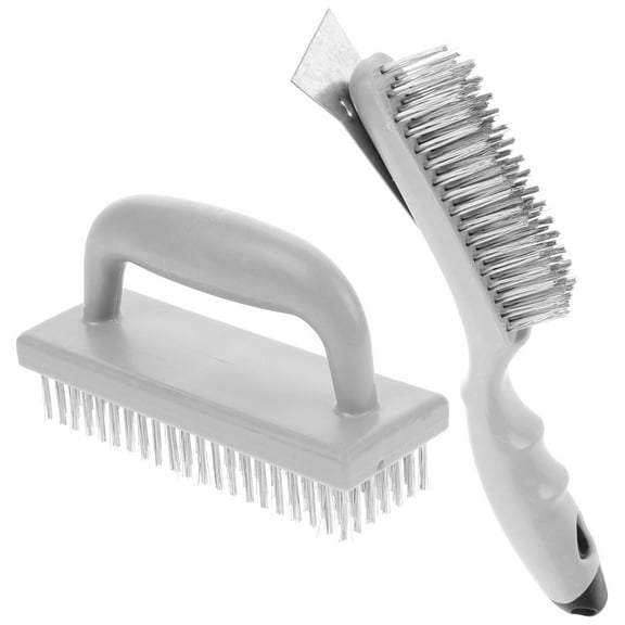 Raindrops Grill BBQ Cleaning Brush Set with Stainless Steel Bristles, Grey, 2-Piece Kit for Kitchen and Outdoor Use