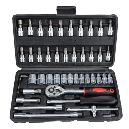 Innens 46 Piece Tool Set Mechanics Auto Repair Hand Tool Kit with Ratchet Wrench General Household Hand Tool Kit for Auto Repair Machine Repair