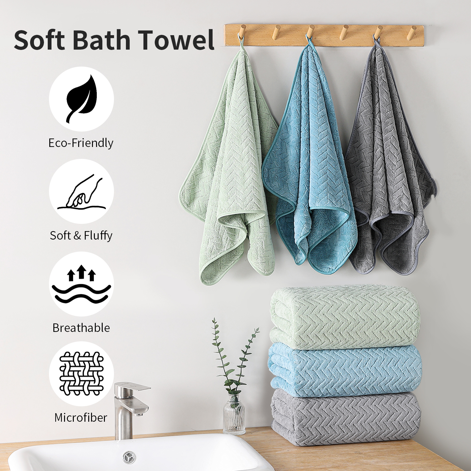 Covina Home 8-Pack Dark Grey Bath Towel Set, Oversized Ultra Soft Microfiber Bathroom Towel Set Adult Luxury Lightweight Cozy Collection