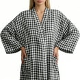 thumbnail image 3 of Amazhiyu Women's Cotton Gauze Lightweight Summer Plaid Kimono Bath Robe Pockets, 3 of 11