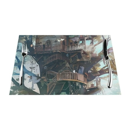 

Multi-Story in Fantastical Tree mats for kitchen and dining tables washable and durable PVC mats heat-resistant and non slip mats for indoor/outdoor use