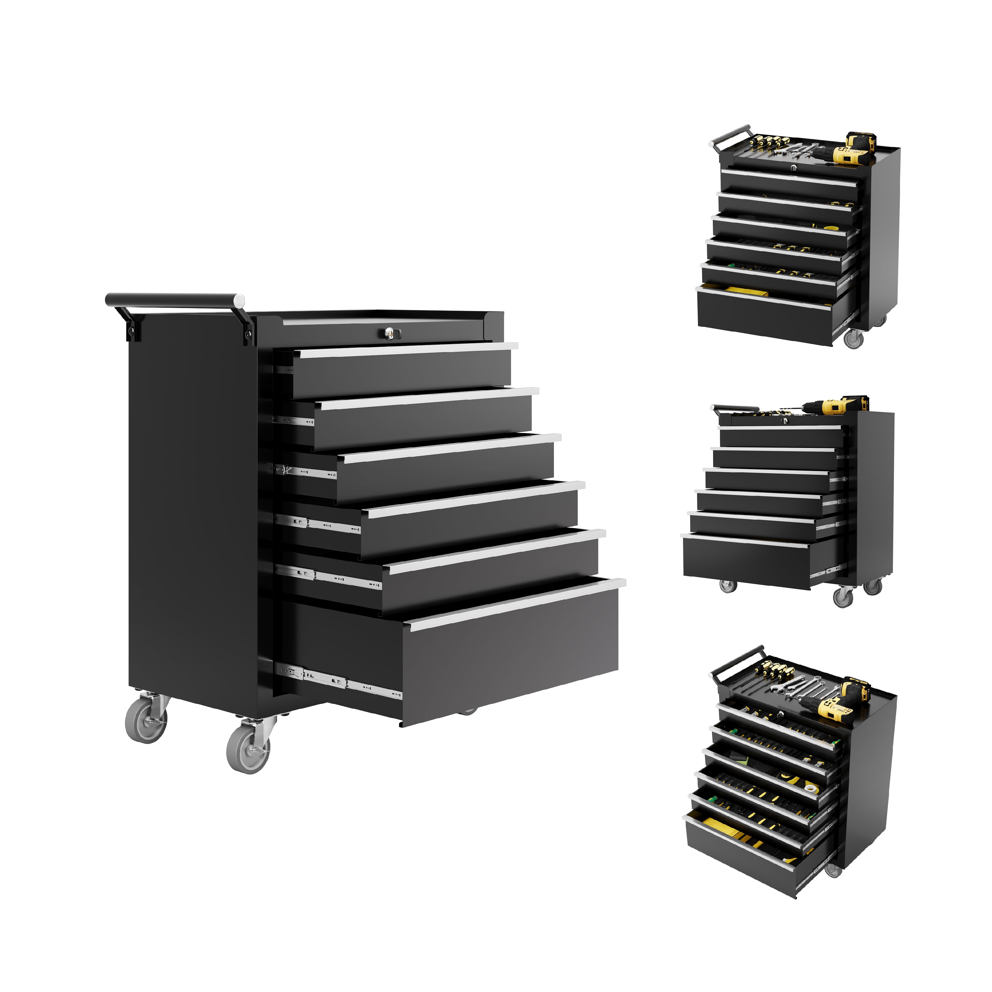 Ktaxon 7-Drawer Rolling Tool Chest with Side Shelves, Lockable