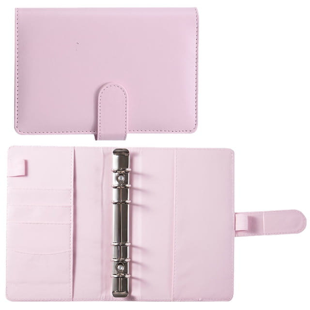 A6 Leather Journal Refillable Notebook Spiral Diary Binder Portfolio Pockets Organizer Subject Notebook Journal Diary Cute Note Books Journals for Writing Basic Office Supplies, Pink