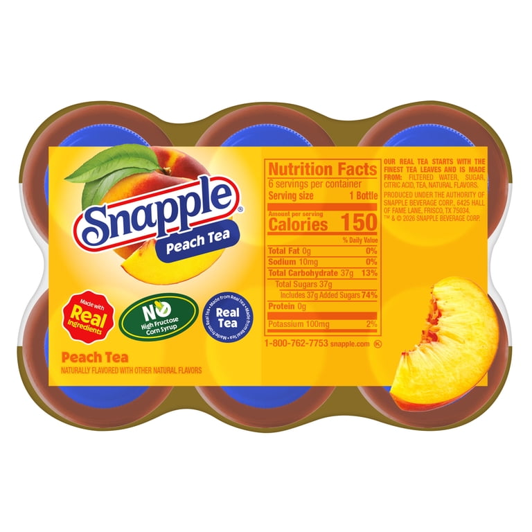 Snapple Natural Peach Tea Drink, 16 fl oz Bottles, Pack of 6