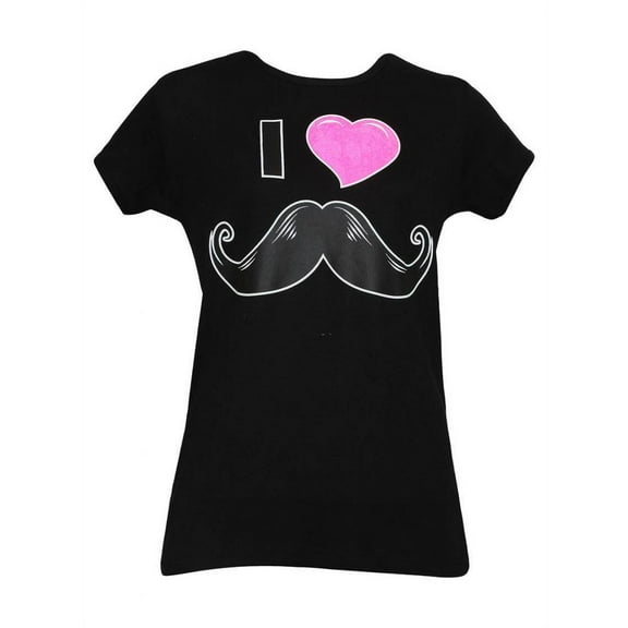 Womens I Heart Mustaches Black Short-Sleeve T-Shirt - X-Large
