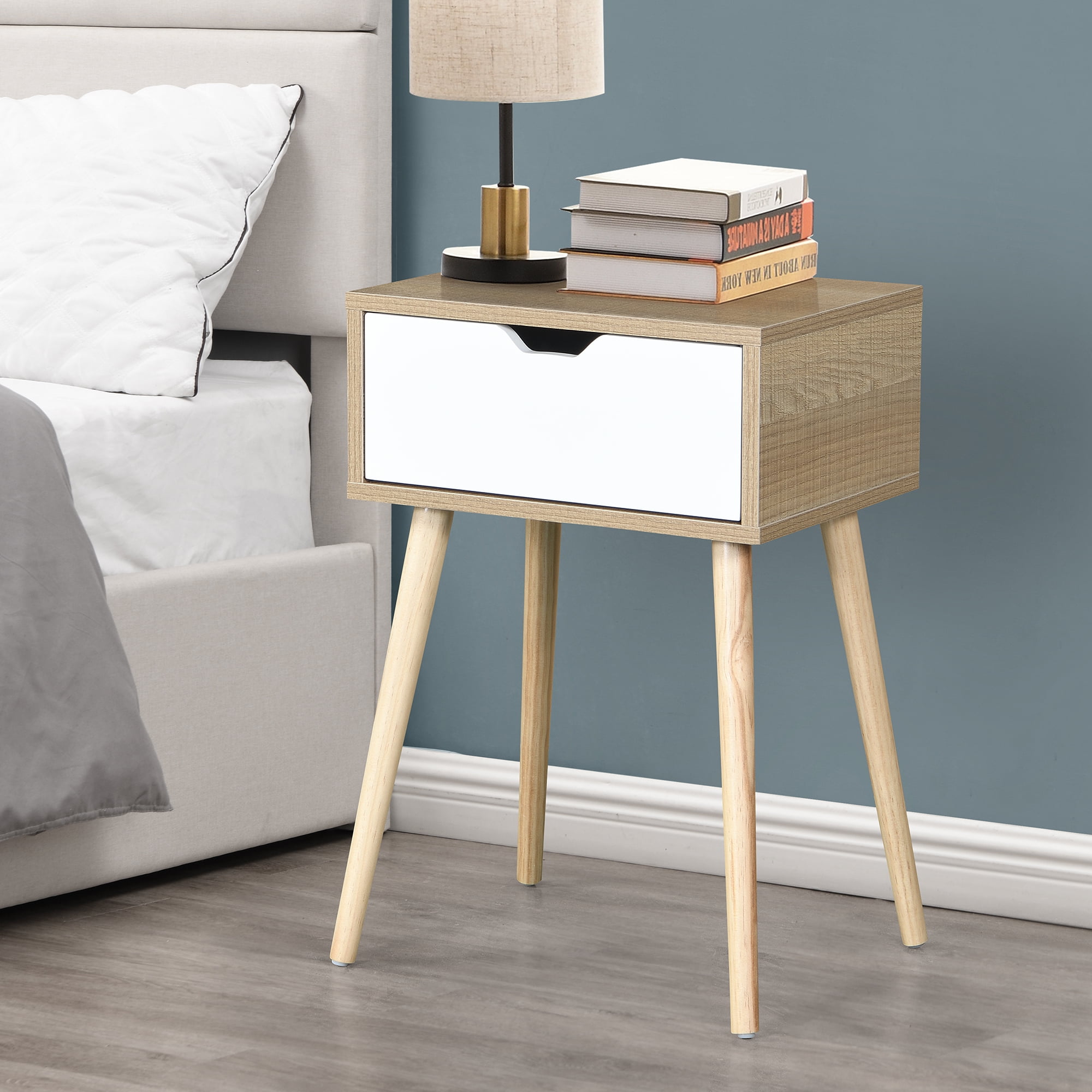 Nightstand, Bedroom Bedside Table with Drawer Storage, Country Style ...