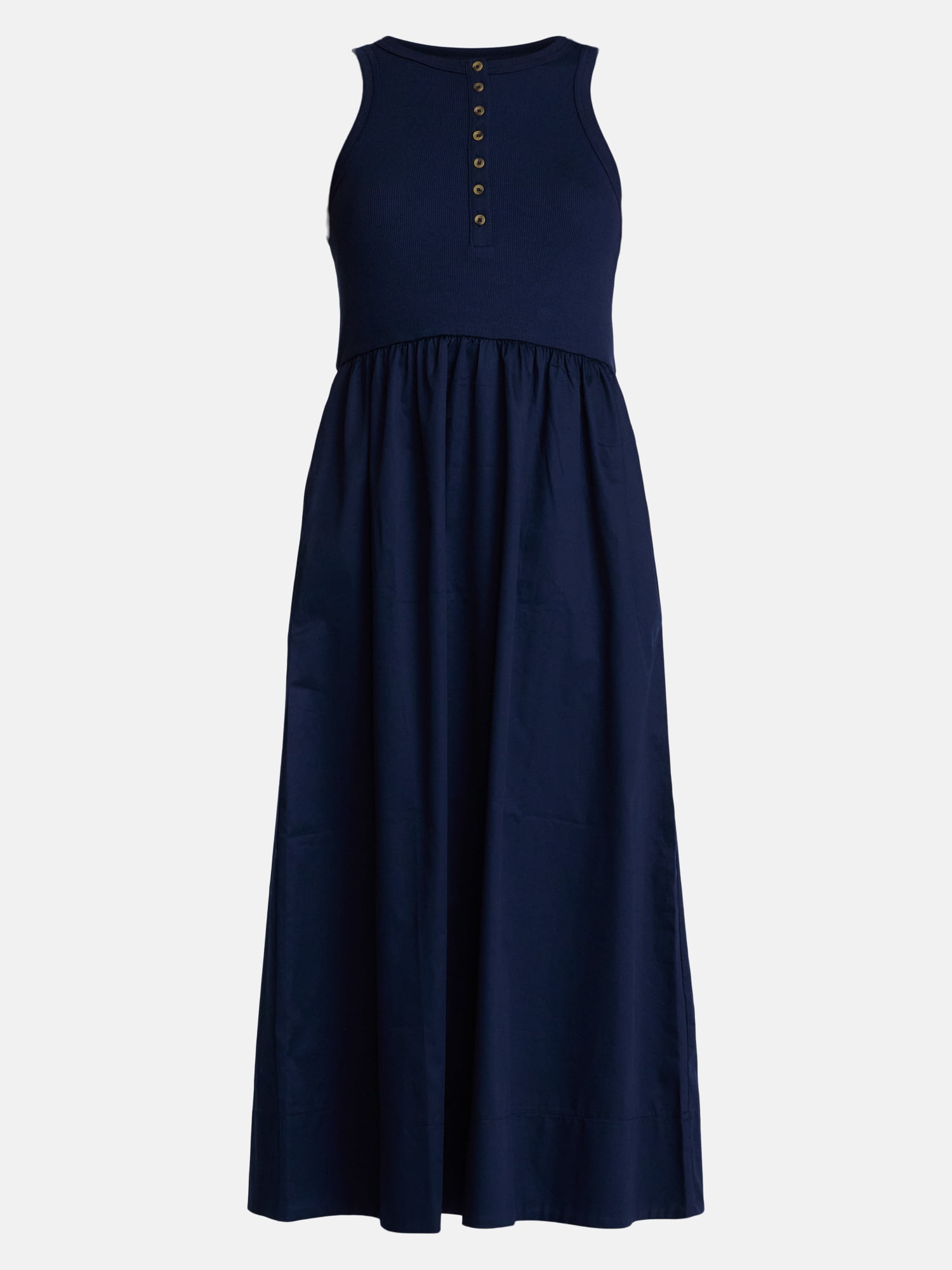 Time and Tru Women’s Sleeveless Henley Midi Dress, Sizes XS-XXXL