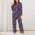 thumbnail image 2 of KLL Skull starry sky flower Print Women's Long Sleeve Pajamas with Pants Sleepwear Loungewear 2 Set-Medium, 2 of 7