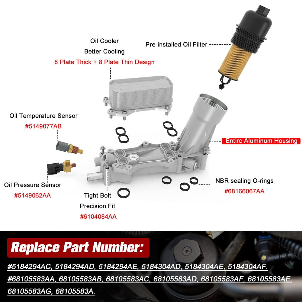 Aluminum Engine Oil Filter Housing For Dodge Jeep Chrysler Ram 3.6L V6 2011-2017