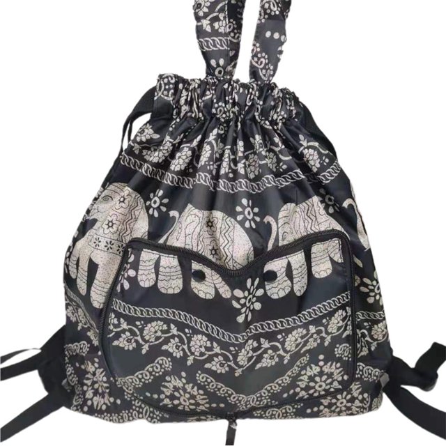 Foldable Flower Print Nylon Drawstring Waterproof Large Capacity Backpack Handbag for Shopping