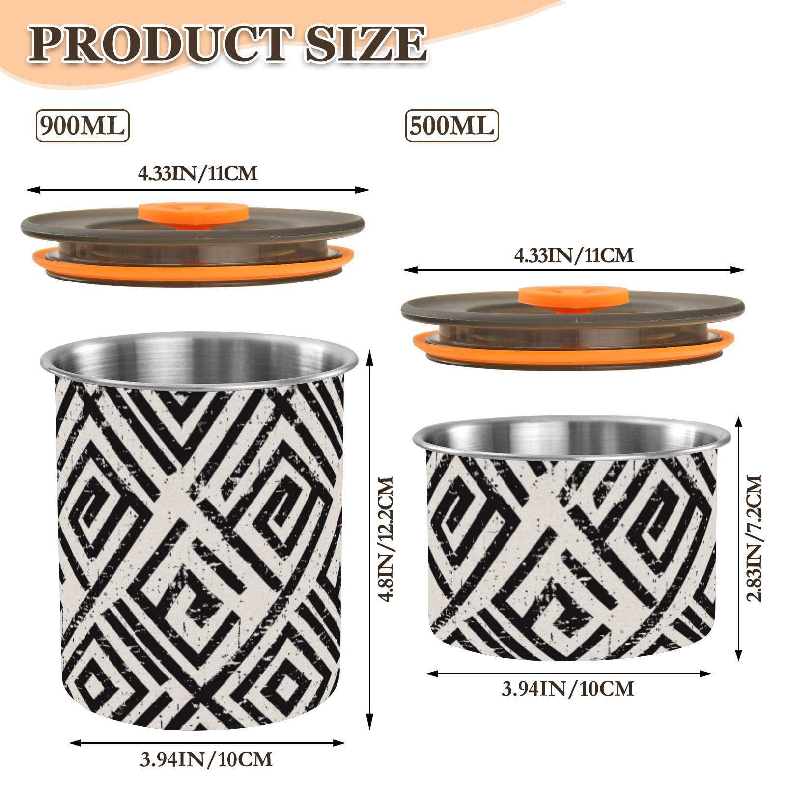 Grunge Black Stripe Airtight Coffee Bean Canister 30oz Food Storage Containers with Lids For Gournd, Tea, Sugar, Flour, Rice, Cereal, Candy Cookie Jar