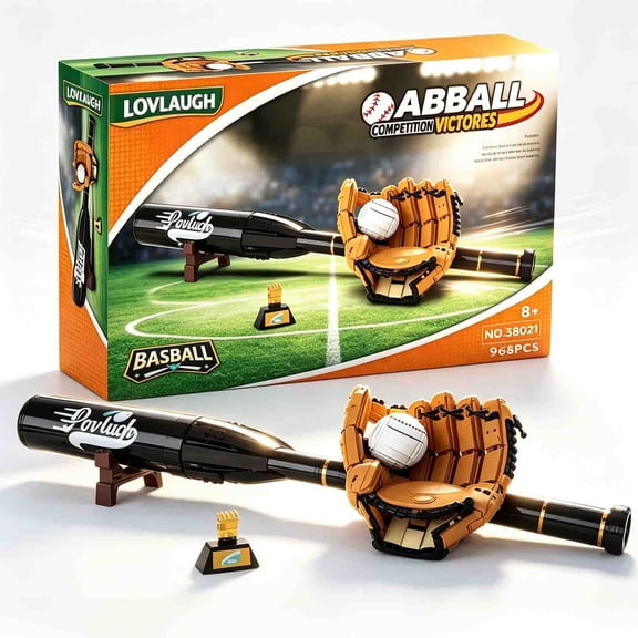 968Piece Baseball Building Set with Bat, Glove, Ball & Trophy - Interactive STEM Toy ,Buildable Display & Play, Compatible with Major Brick Brands