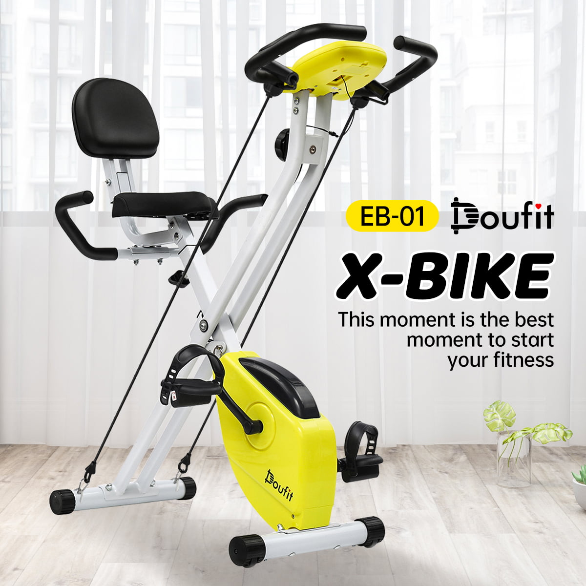 Folding Exercise Bike with Arm Workout,Upright X Bike Quite Magnetic Fitness Stationary Indoor Cycle with 8 Levels Resistance Bands