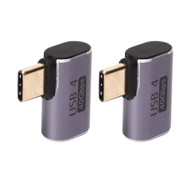 Type C Male To Female Right Angle Connector, 7680x4320 90 Degree USB C Adapter 100W Fast Charging 40Gbps 2Pcs Aluminum Alloy Housing Portable For Charging