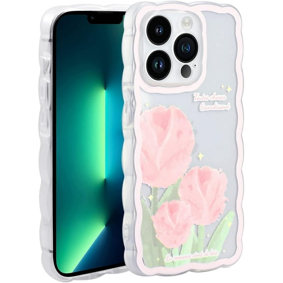 Case for iPhone 12 Pro, Case Cute Cartoon Pink Tulips for Girls Shockproof TPU Bumper Protective Case for iPhone 12 Pro (6.1 inch)