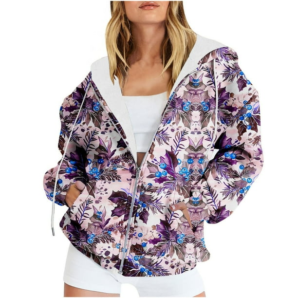 Puntoco Chaqueta Con Capucha Y Manga Larga Con Cremallera Y Estampado Navideño Informal Para Mujer