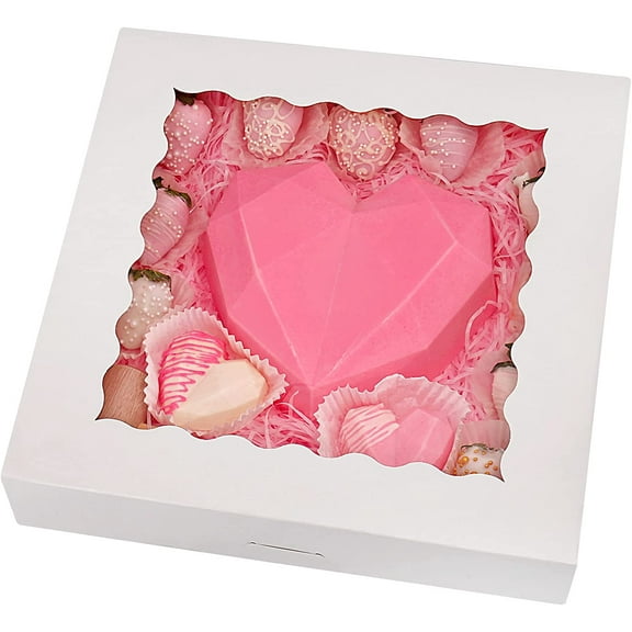 20-Pack Pie Boxes 12" x 12" x 2.5", Bakery Boxes with Window, White Cookie Boxes, Auto-Popup Treat Boxes for Pies, Muffins, Donuts and Pastries