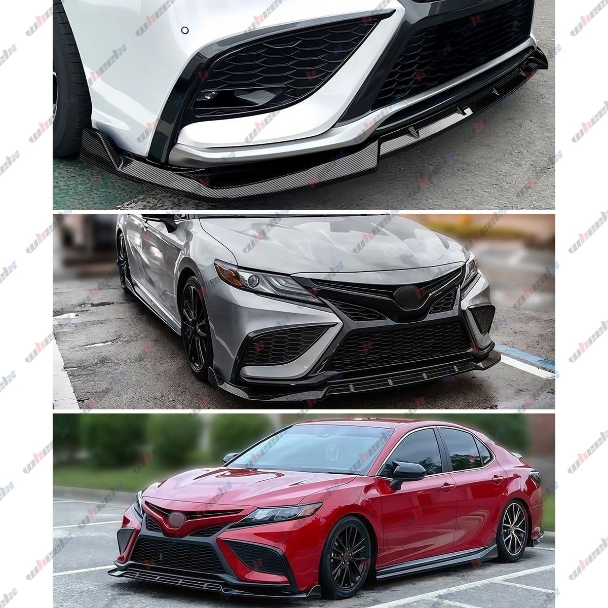 Front Lip Compatible with Toyota Camry SE XSE 2021-2024, 3Pcs/Set Bumper Air Dam Lower Chin Splitter Protection Body Kit Fits for 2021 2022 2023 2024 (Carbon Fiber Look)