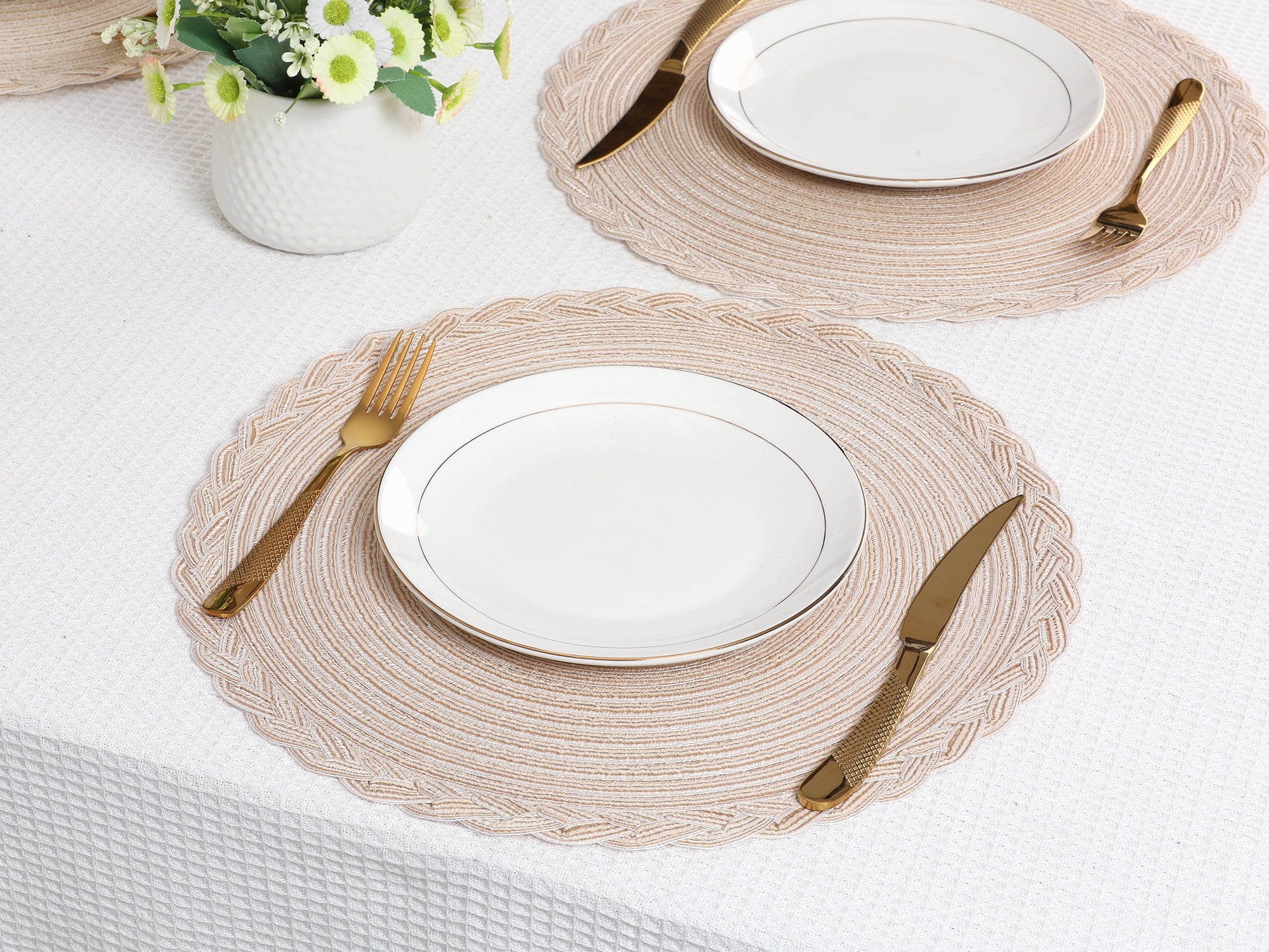 Unique Bargains Rustic Placemats Set of 6 Placemats Kitchen Table Mat Cream
