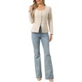 thumbnail image 2 of INSPIRE CHIC Business Casual Blazers for Women Button Down Scoop Neck Long Sleeve Office Work Blazer Jackets with Pockets S Apricot, 2 of 5