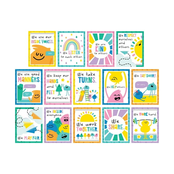 Carson Dellosa Mini Posters: Rules for a Happy Class Poster Set (14 mini posters)