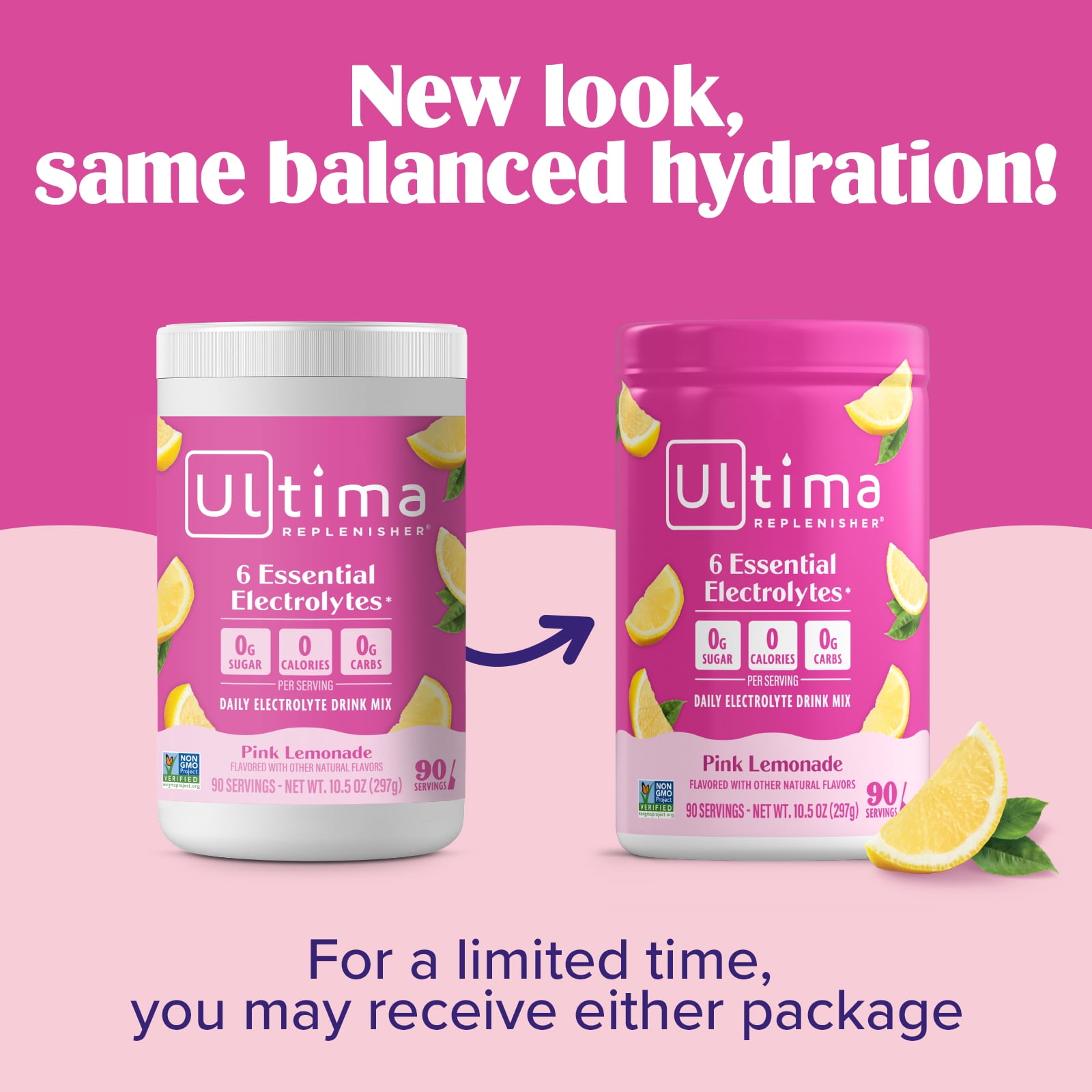 Ultima Replenisher Hydration Electrolyte Powder Drink Mix, Sugar-Free Pink Lemonade, 90 Servings