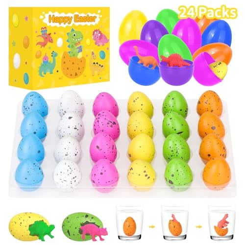 24 PCS Easter Eggs Fillers - Hatching Dinosaur Egg with Mini Toys Inside for Easter Baskets - Easter Egg Hunt,Toddler,Kids,Boys,Party Favor Supplies