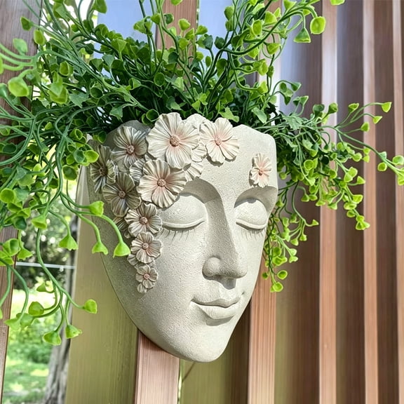 Rirozkan Resin Face Planter, Wall Mounted Head Shaped Flower Pot for Outdoor Garden Landscape Patio Living Plants Decor