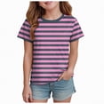 thumbnail image 1 of NIEWTR Hauts à Manches Courtes à Rayures Classiques pour Filles T-Shirts d'Été pour Enfants Col Rond Tendance T-Shirts pour Enfants 5-14 Ans (Violet, 2-3 Ans), 1 of 4