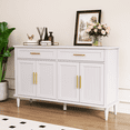 thumbnail image 3 of ZOSQUARE Modern 58" Sideboard Cabinet with 4 Slatted Doors and 2 Drawers, White Storage Cabinet with Gold Handles, Credenza Entryway Accent Table for Living Room, 3 of 6