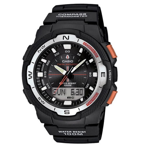 Casio Men's Classic Twin Sensor Thermometer Compass Black with Silver Watch SGW500H-1BV Walmart.com