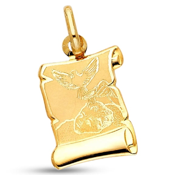 Holy Spirit Dove Medallion Pendant Genuine 14k Yellow Gold Polished Religious Charm Christian Design Solid New 18 mm x 14 mm