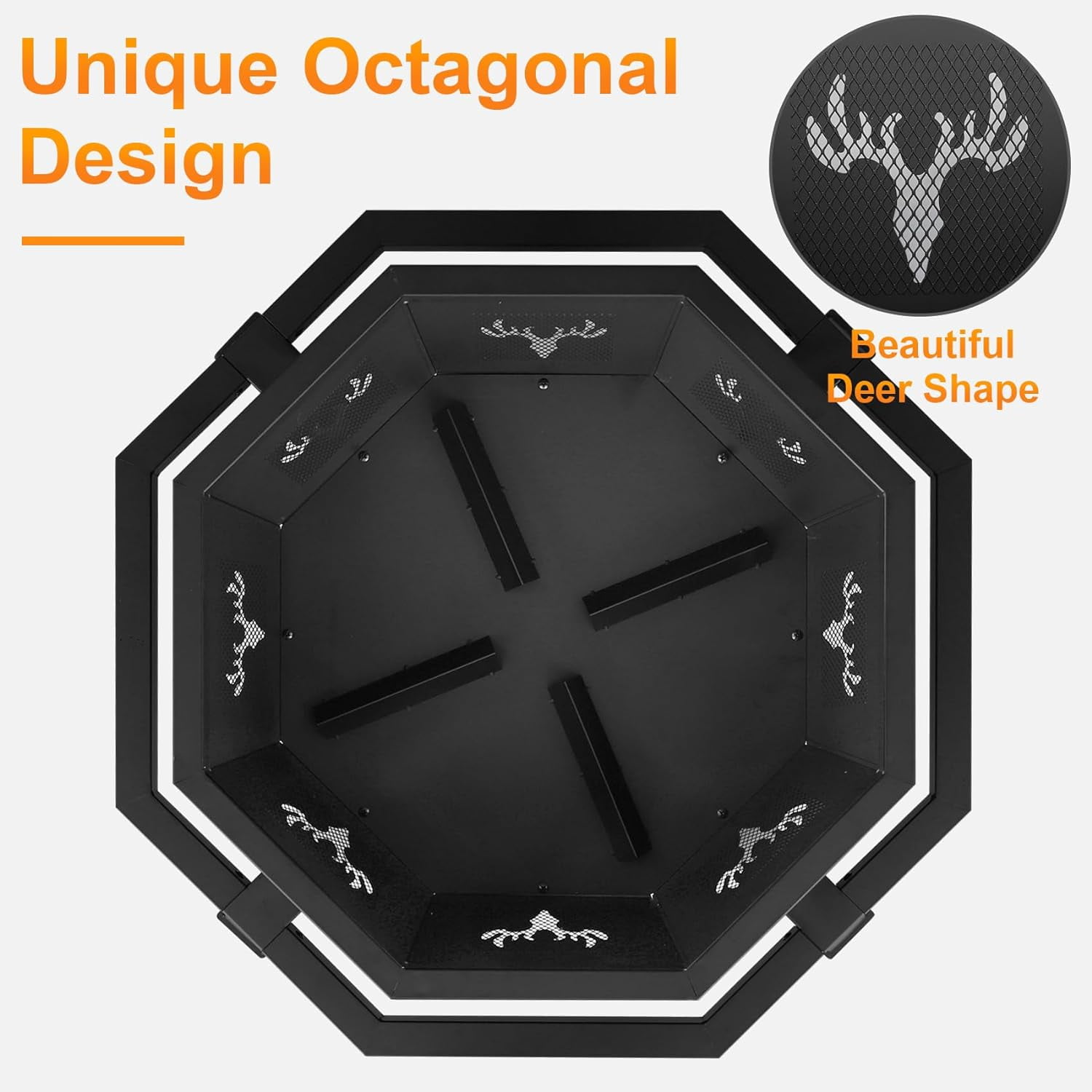 Frmobepts Octagon Wood Fire Pit, 35" Metal Outdoor Firepit for Patio Party Black