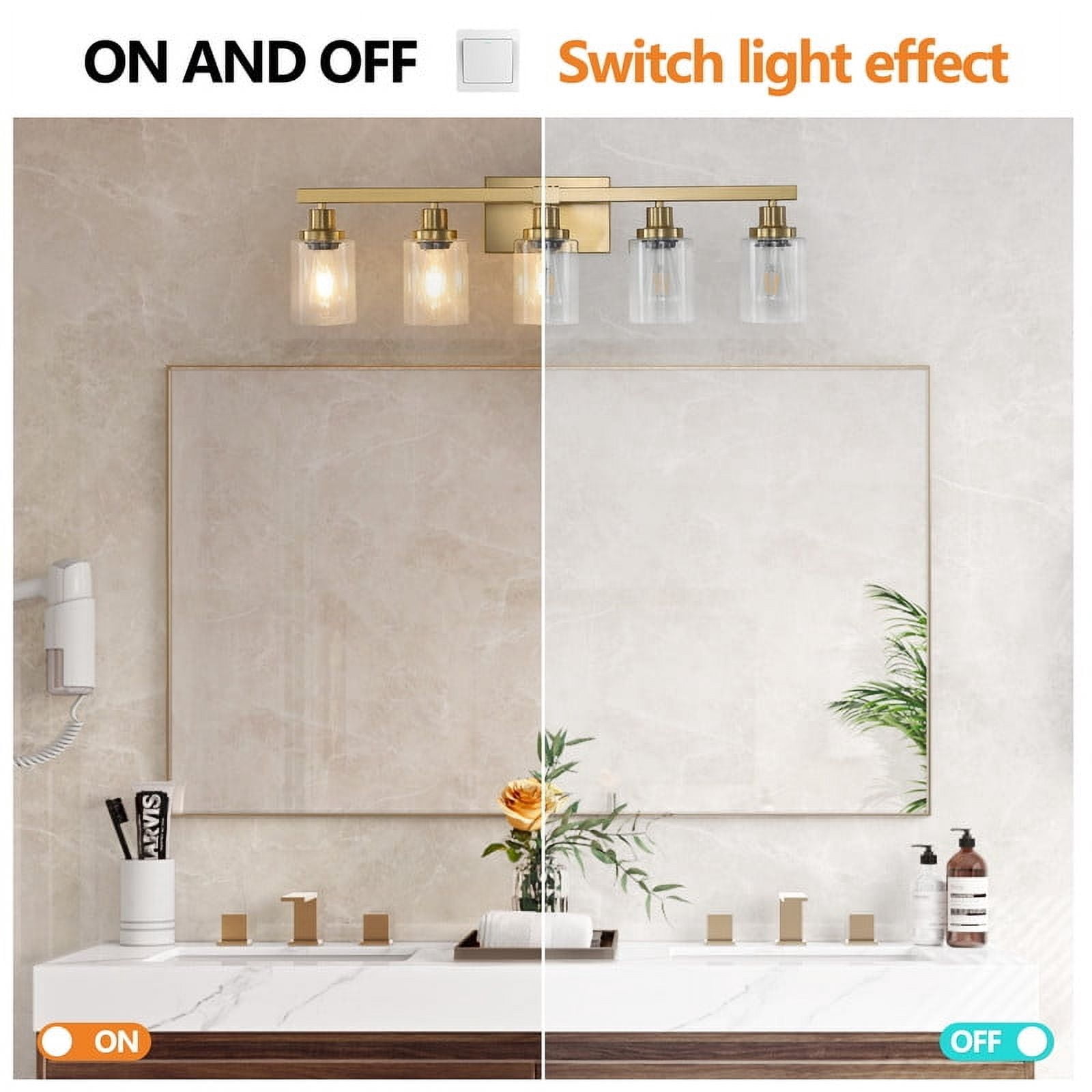 31" 5-Light Gold Vanity Light with Clear Glass Shades, Modern Bathroom Wall Fixture for Mirror or Dressing Table, Durable Metal Build, No Bulbs Included, Easy to Install