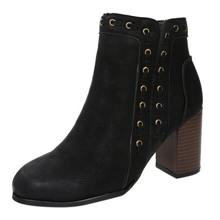 

KaLI_store Slip On Shoes Women Ankle Boots for Women Women s Low Heeled Booties Fashion Thick Heel Design Black 9