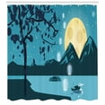 thumbnail image 3 of Magic Moon Shower Curtain, Illustration Night Landscape of Moon over Mountains, Fabric Bathroom Set with Hooks, 69W X 75L Inches Long, Cream Dark Violet Blue Sea Blue, by Ambesonne, 3 of 3