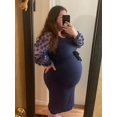 thumbnail image 4 of Floral Mesh Long Sleeve Maternity Midi Dress, Fall Maternity Bodycon Dress for Baby Shower/Photoshoot Dark Blue L, 4 of 7
