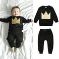 thumbnail image 2 of Penkiiy Baby Boy Winter Clothes Newborn Infant Baby Boys Girls Crown Printing Winter Clothes Tops+Pants Outfits Black 3-6 Months, 2 of 9