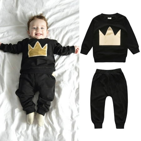 

Wolfast Promotion Newborn Infant Baby Boys Girls Crown Printing Winter Clothes Tops+Pants Outfits