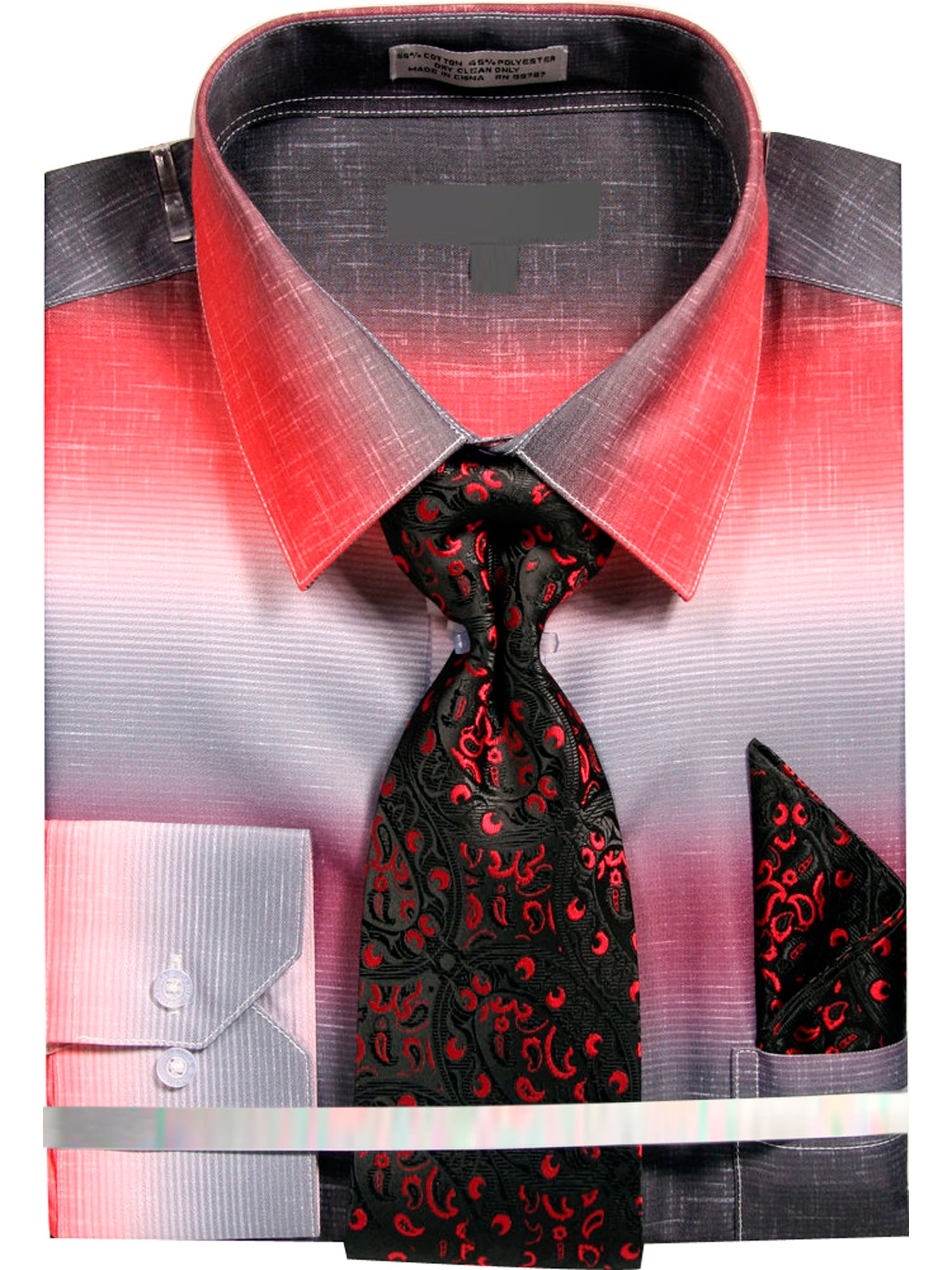 Men/'s Ombre Chambray Dress Shirt with Tie and Handkerchief
