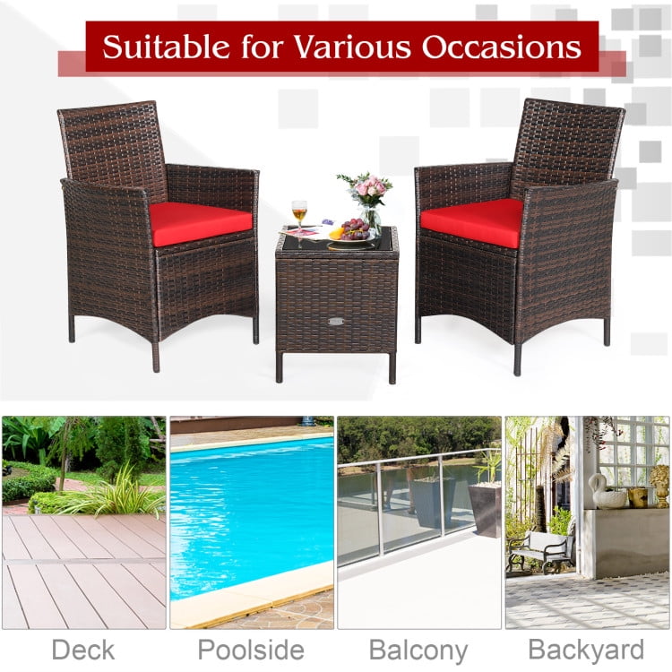 Aimee Lii 3 Pieces Wicker Patio Furniture Set, Conversation Sofa Bench Cushion, Modern Patio Furniture, Red Aimee Lii 3 Pieces Wicker Patio Furniture Set, Conversation Sofa Bench Cushion, Modern Patio Furniture, Red