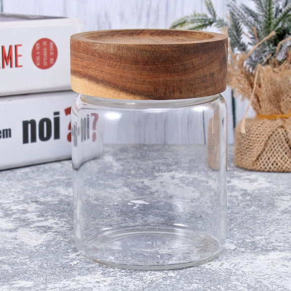 HEMOTON  Storage Containers with Lids Glass Bottle Wooden Cover Sealed Jar
