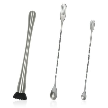 3Pcs Stainless Steel Cocktail Muddler and Mixing Spoon Home Bar Tools Set, 10 & 12 Inch Spiral Bar Spoon with Muddler for Making Delicious Mojitos, Fruit Based Drinks, Juice