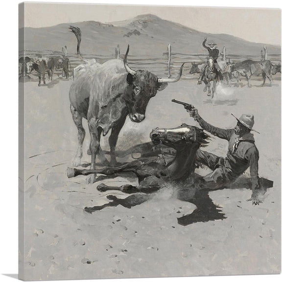 ARTCANVAS A Critical Moment 1902 Canvas Art Print by Frederic Remington - Size: 18" x 18" (0.75" Deep)