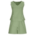 thumbnail image 6 of APEXFWDT Women's Summer Linen Cotton 2 Piece Vacation Outfits V Neck Crop Tank Top & Shorts with Pockets, 6 of 9